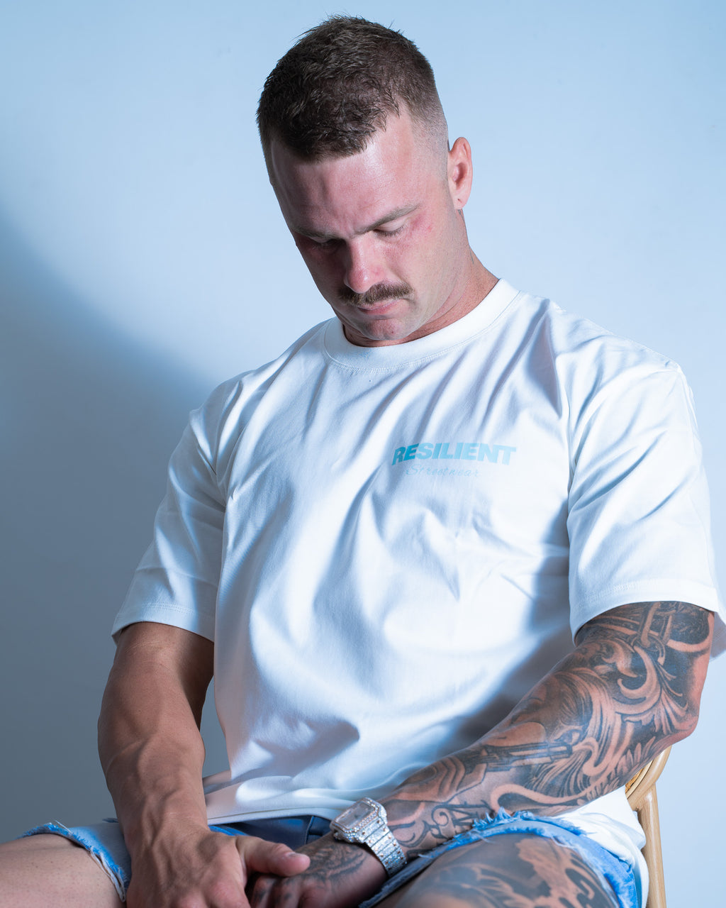 OG Heavyweight Tee - White/ Glacier Blue