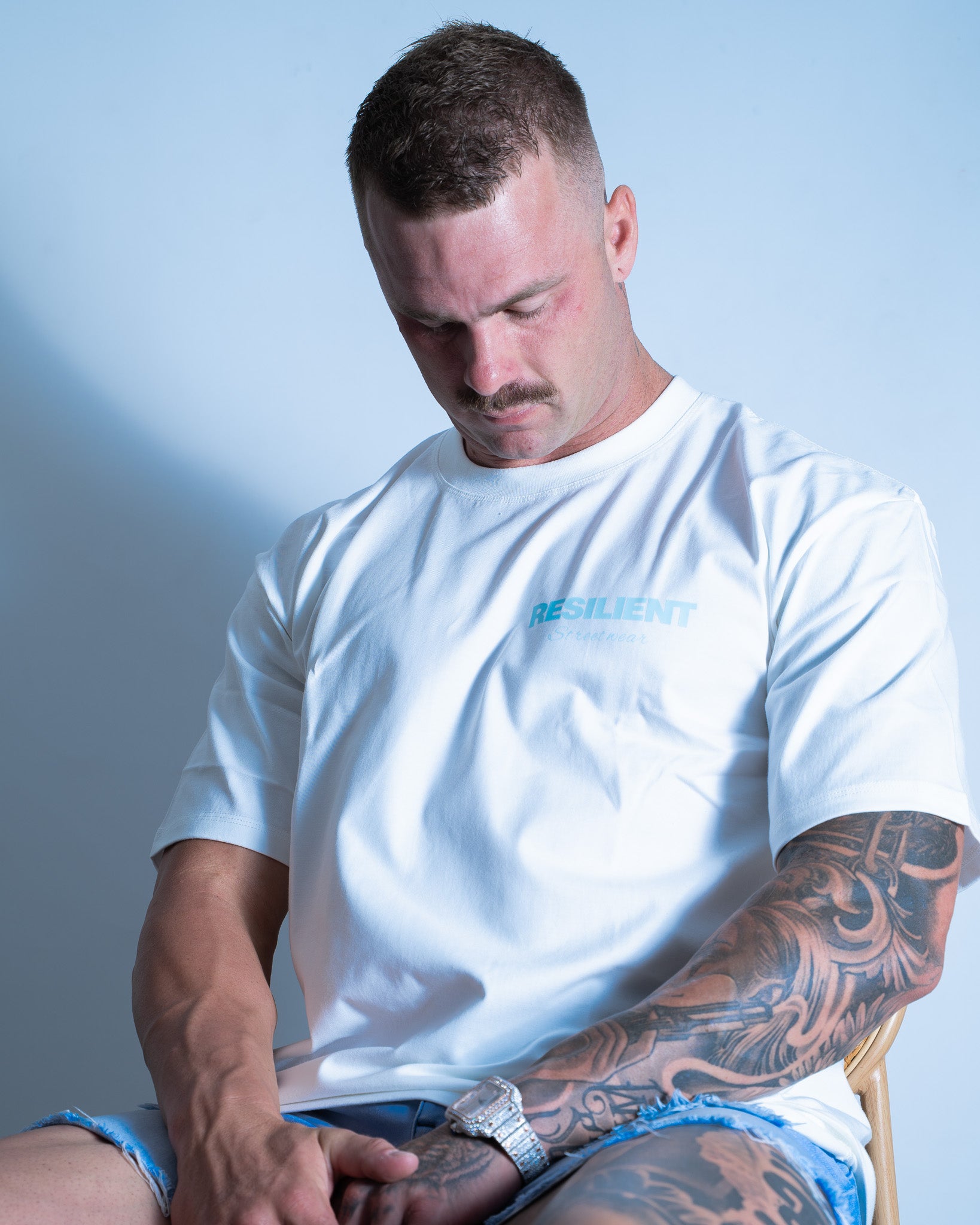 OG Heavyweight Tee - White/ Glacier Blue